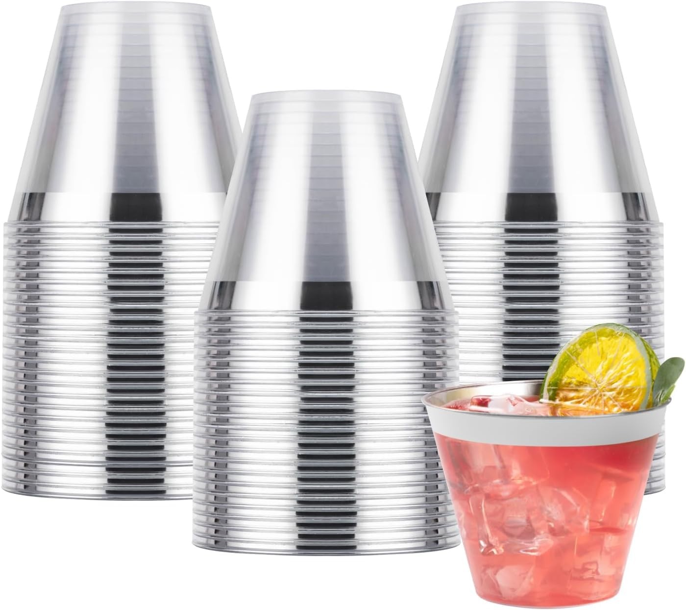 Goodluck 50PCS 9oz Plastic Cups for Party, Disposable Silver Plastic Cups, Co…