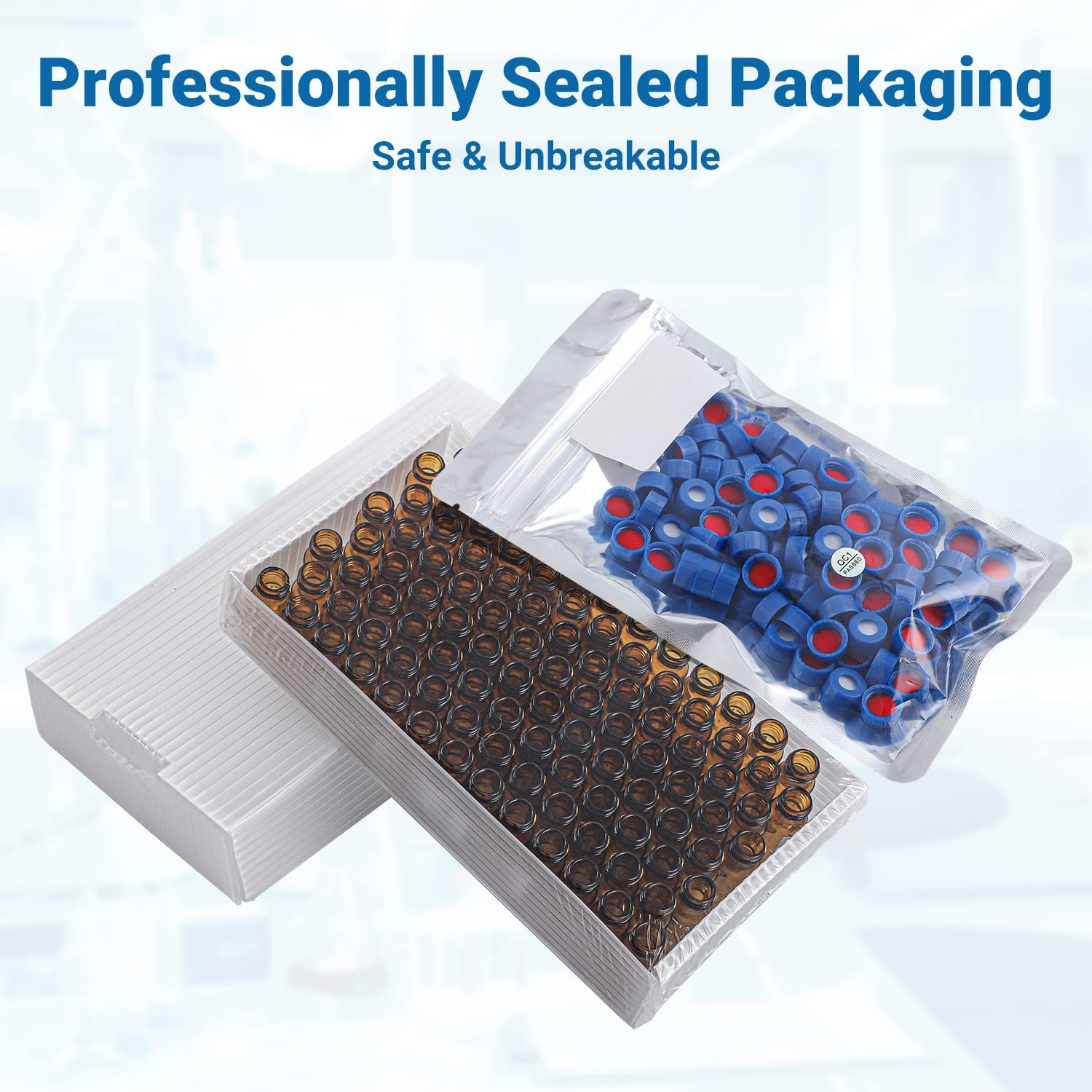 100pcs 2ml Glass Vial Amber Lab Vial Autosampler Vial 9-425 HPLC with Screw Caps