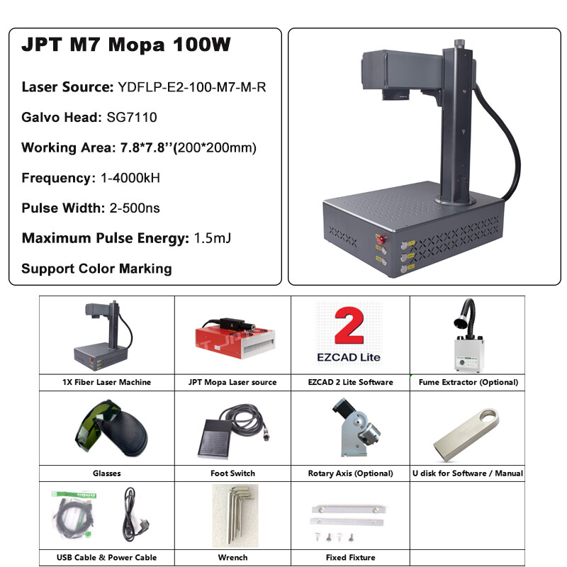 Auto Focus 100W JPT Mopa Fiber Laser Engraver Machine Color Marking Electronic Z