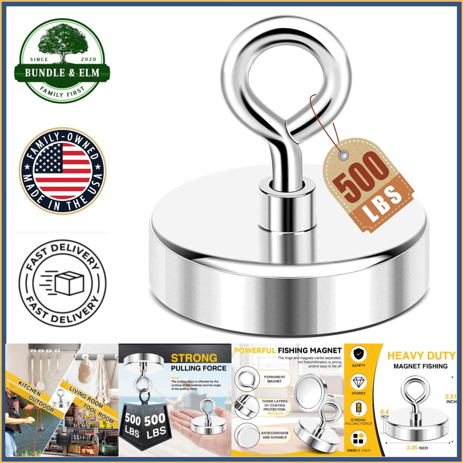 Durable Neodymium Magnet with Eyebolt for Fishing and Lifting Applications