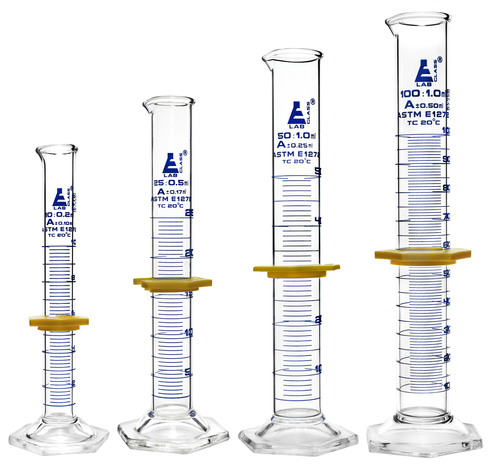 Eisco 4 Pc Cylinder Set, ASTM, Class A – 10, 25, 50, 100ml – Borosilicate Glass
