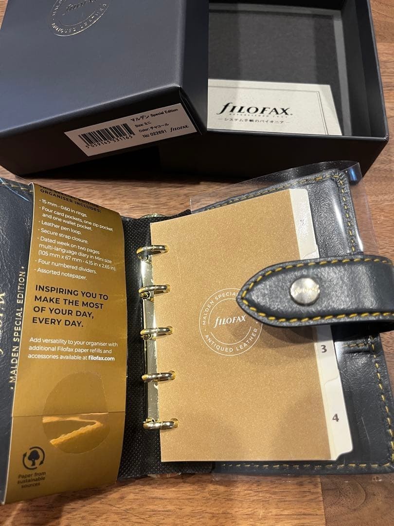 Filofax Malden Mini 5 Hole Pocket Charcoal Leather Cover Unused W/ Box Japan