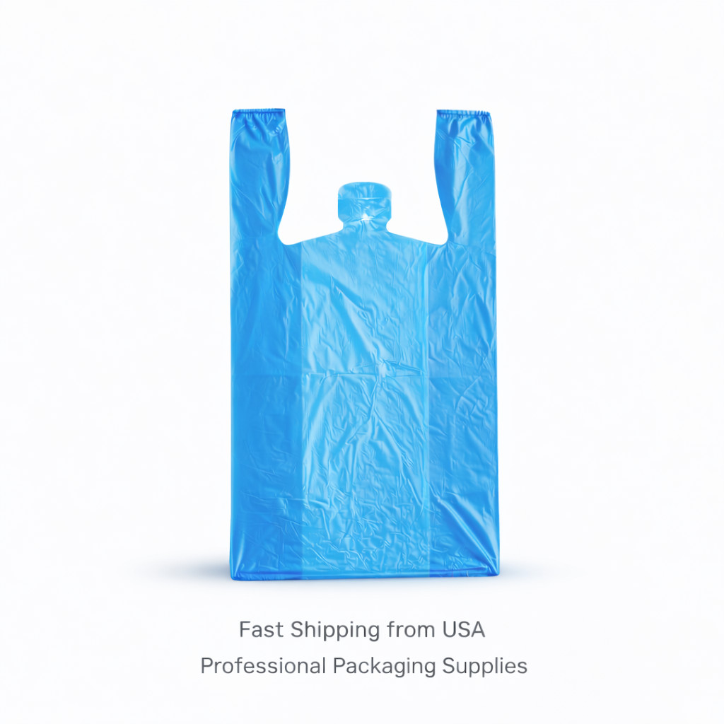 Blue T-Shirt Grocery Bags 1/6 Large 21×6.5×11.5 0.51 Mil Plastic Bulk