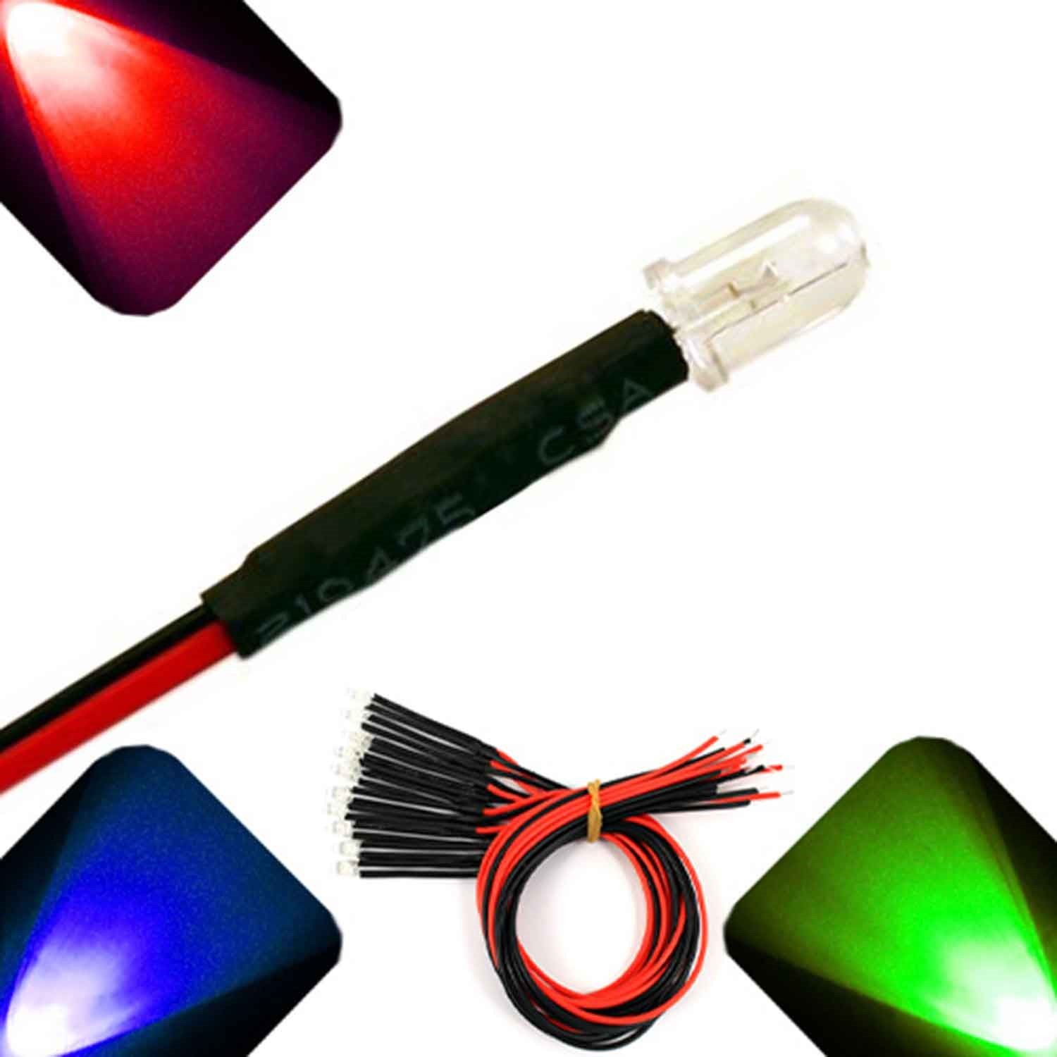 10 x LED Pre wired 12v 5mm RGB LEDs Prewired 12 volt Fast Auto Change 9v 6v