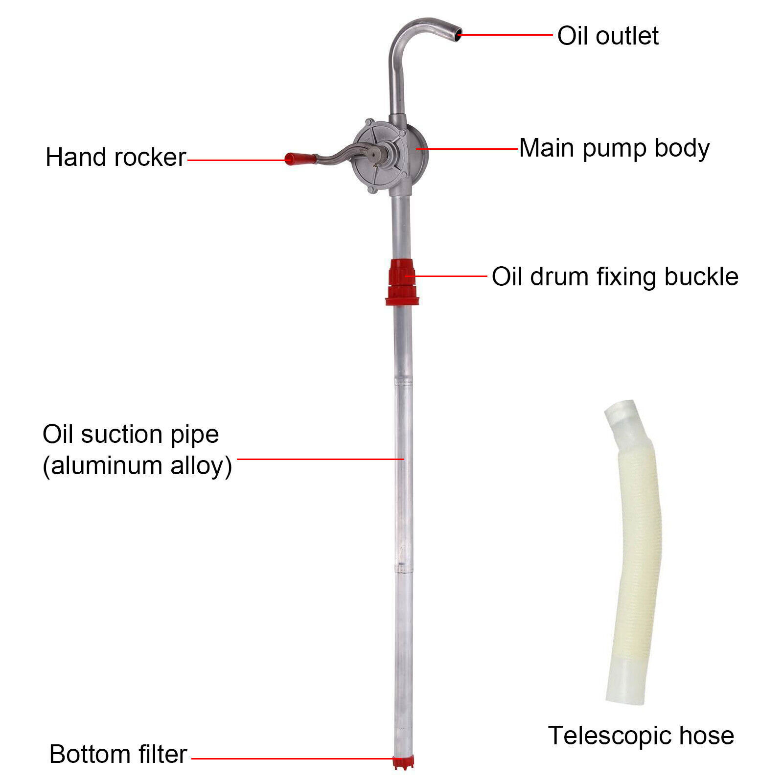 Drum Rotary Barrel Pump Hand Crank Diesel Fuel Oil Transfer Pump 55 Gallon+Tape