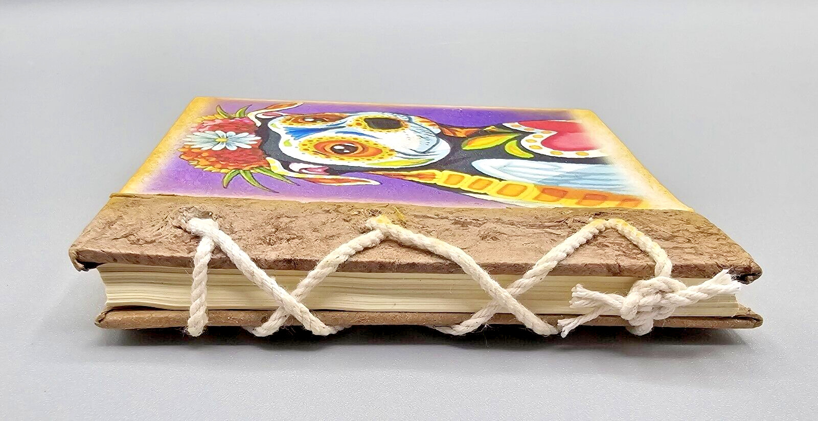 Dog Day of Dead Journal Notebook Diary Handmade Bark Paper Natural Twine Mexico