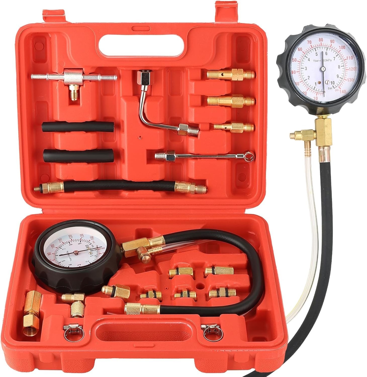 0-140PSI Fuel Injector Injection Pump Pressure Tester Gauge Kit Car Tools