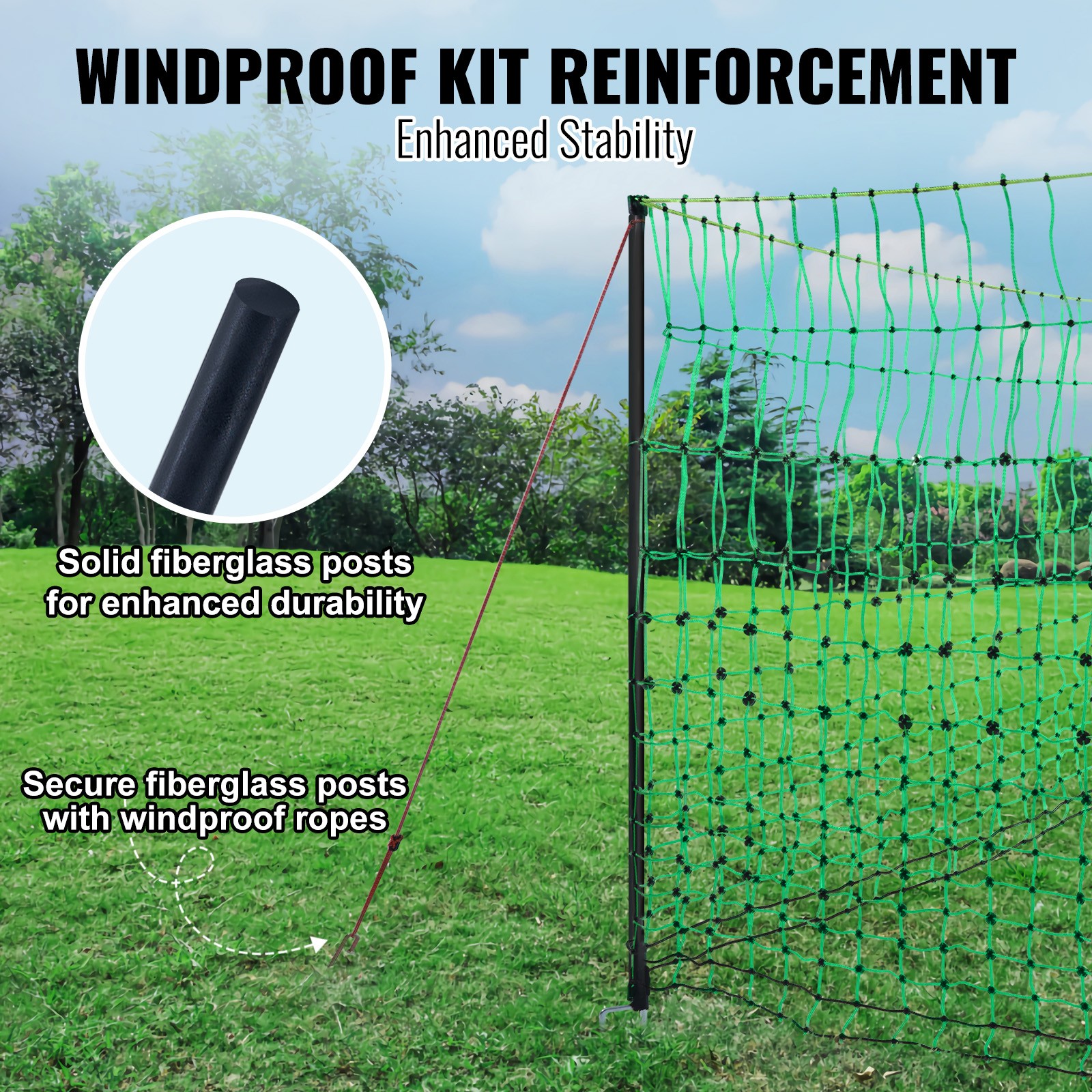 VEVOR Electric Netting Fence Kit PE Net Fencing 48″H x 168’L with Posts Spikes