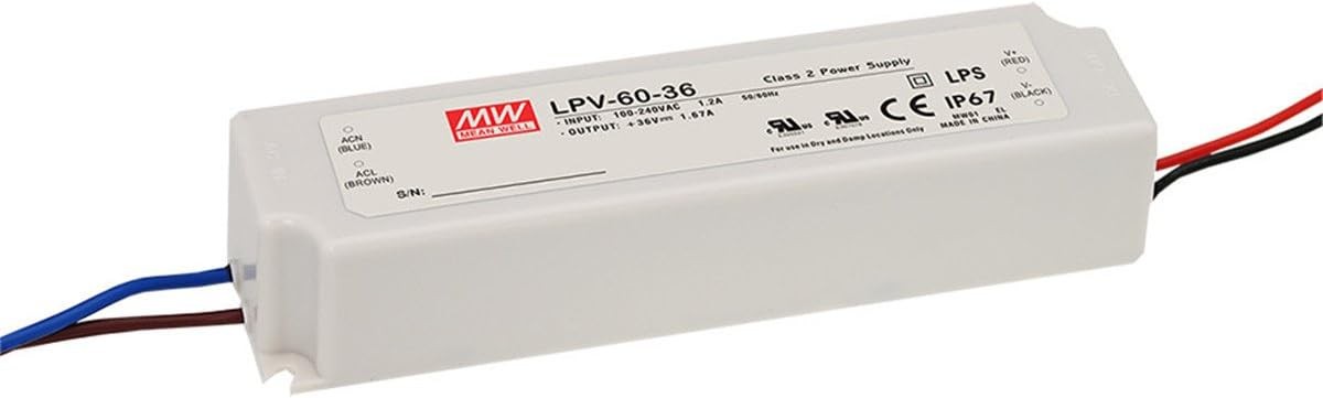 MEAN WELL LPV-60-12 Sealed Panel Mount LPV Series AC-DC 12-volt 5-Amp Power…