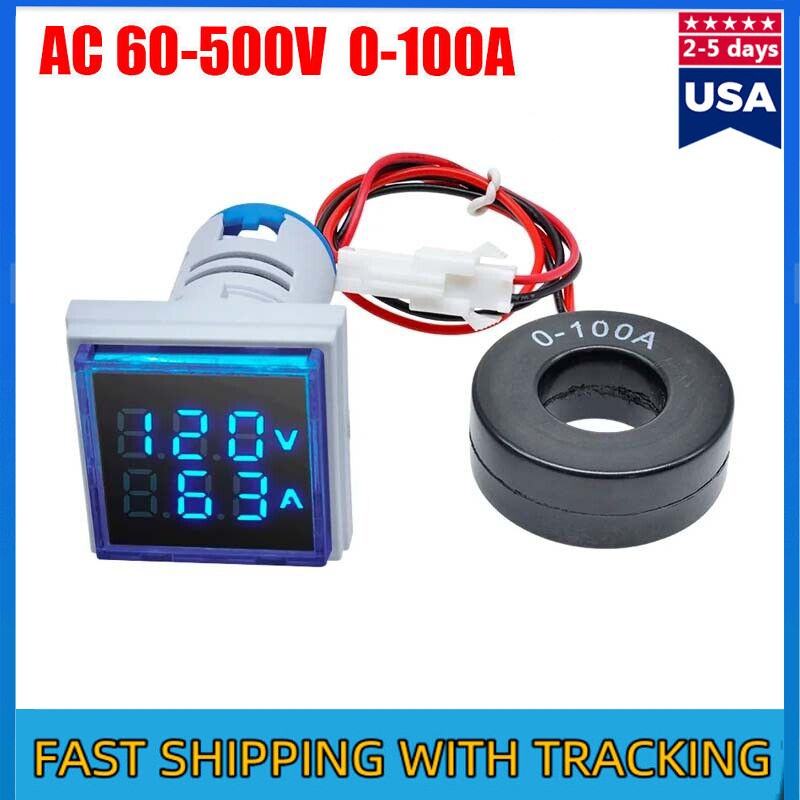 AC 60-500V 0-100A 22mm 3 in 1 Voltmeter Ammeter LED Digital Volt/AMP Meter NEW