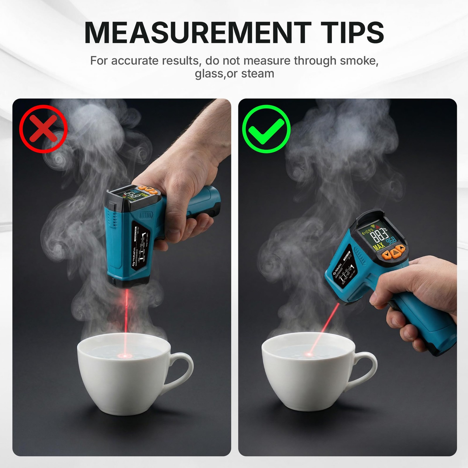 Infrared Thermometer, -58°F to 1472°F(-50~800°C), Non-Contact Digital Laser T…