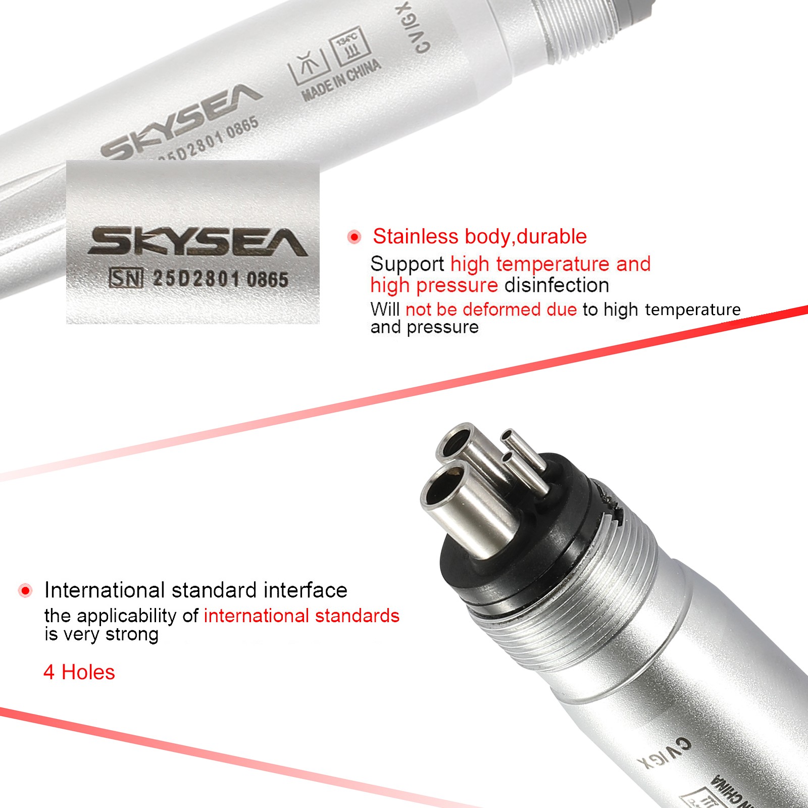 1-5 SKYSEA Dental High Speed Handpiece Big Head Push Button Type 4Hole FG 1.60mm