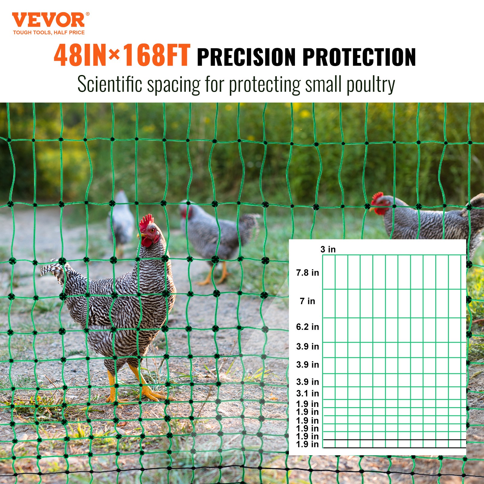 VEVOR Electric Netting Fence Kit PE Net Fencing 48″H x 168’L with Posts Spikes