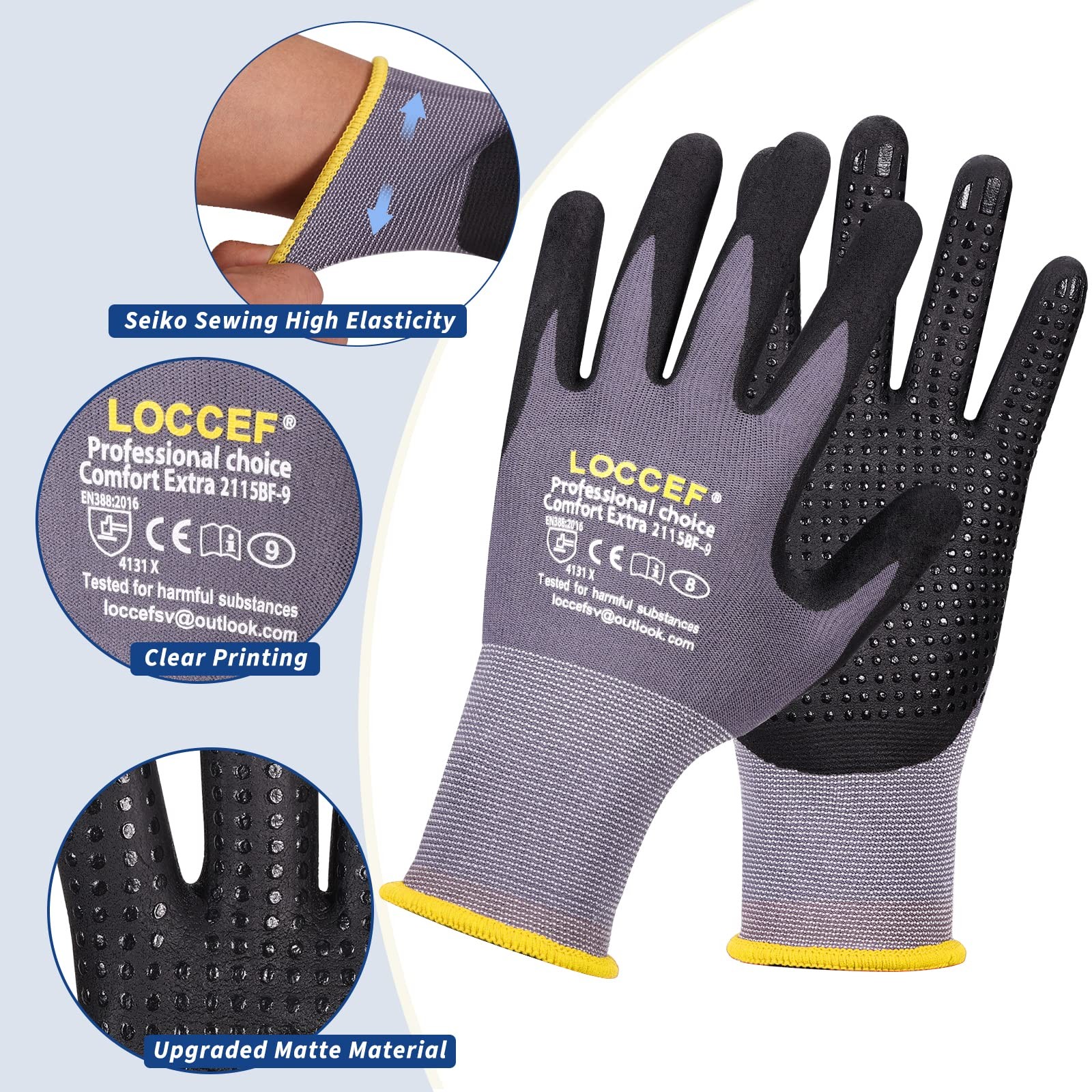 Work Gloves MicroFoam Nitrile Coated6 Pairs,Endurance Seamless Knit Nylon,Dot…