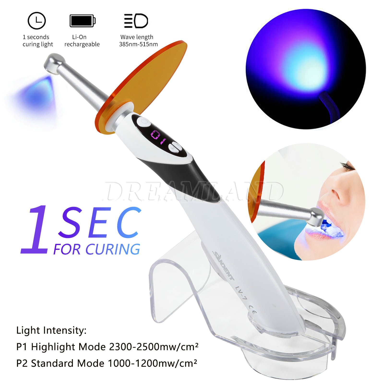 NEW 1S LED Dental Curing Light Lamp Cordless metal head 2300mw/cm2 black