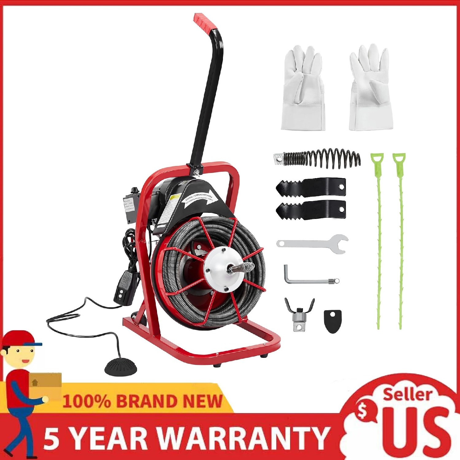 Drain Cleaner Machine 75 Ft x 1/2″ Portable Electric Drain Auger Sewer w/Cutters