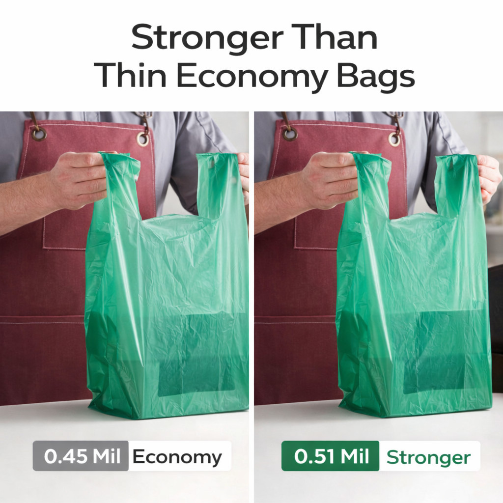 Bags 1/6 Large 21 x 6.5 x 11.5 Green T-Shirt Plastic Grocery Shopping Bags