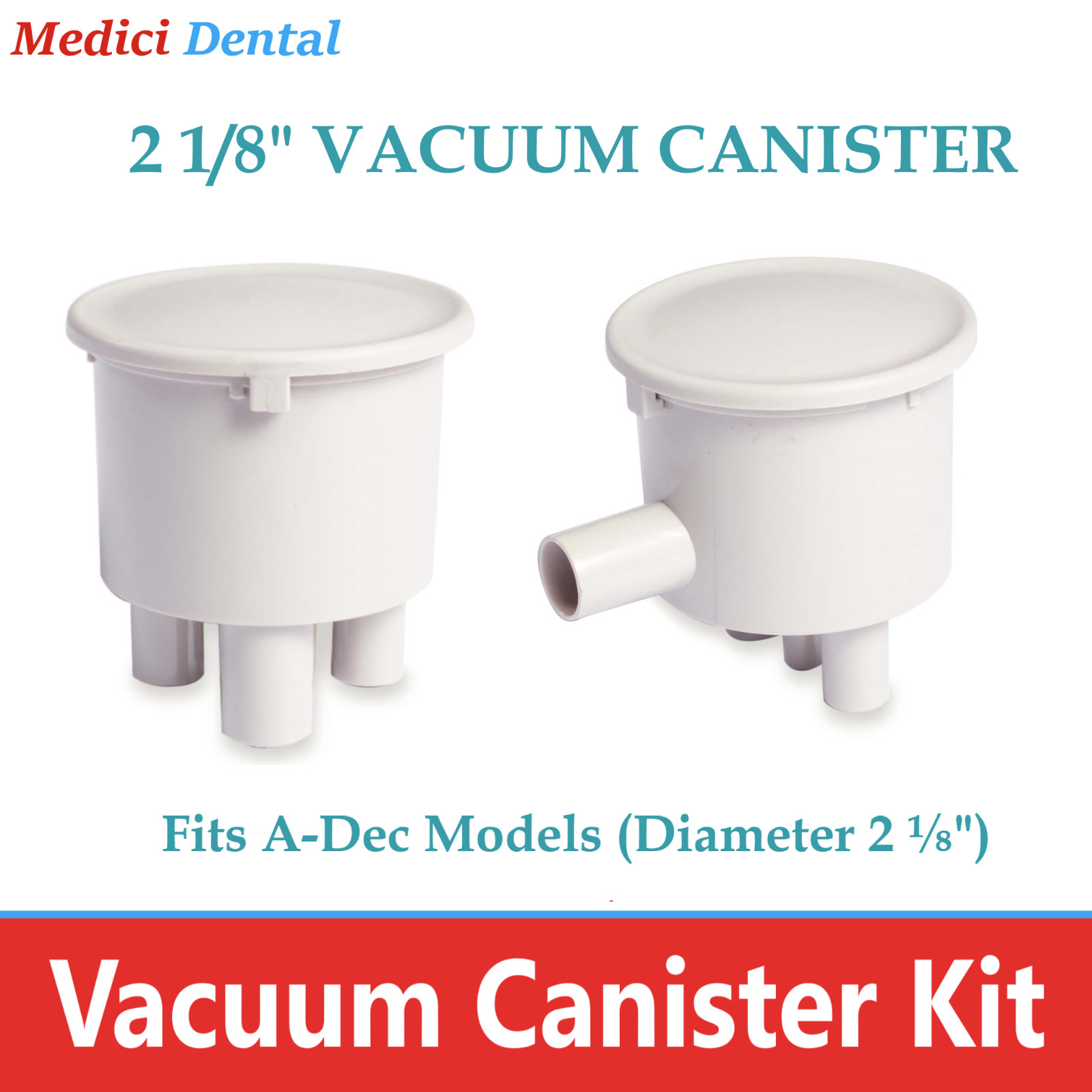 Dental A-Dec Model Central Vacuum Canister Type A 2 1/8″ Side Port /Bottom Port