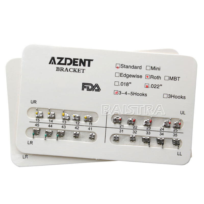 AZDENT Dental Orthodontic Brackets Braces Metal Standard Roth Slot.022 Hooks 345