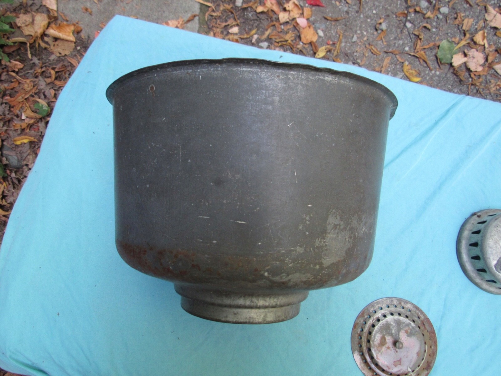 Vtg 14″ Galvanized Steel Milk Strainer Filter Sieve & Cap Antique Steampunk F