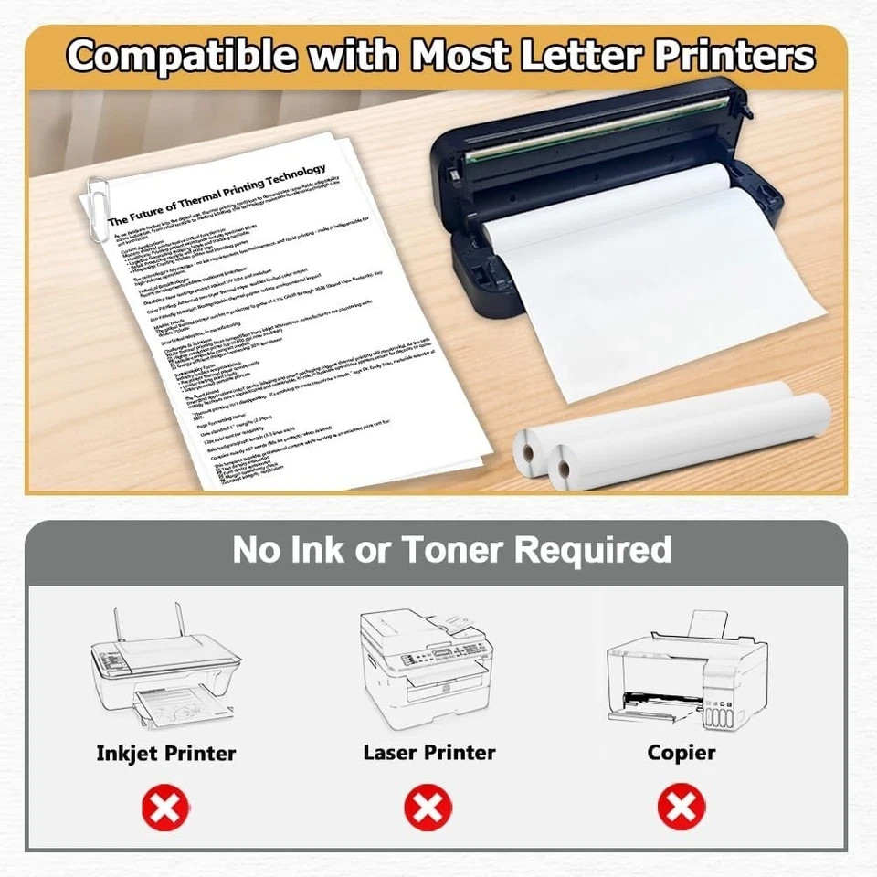 4 Rolls A4 Thermal Printer Paper 8.5×11″ for M08F M832 M834 Portable Printer