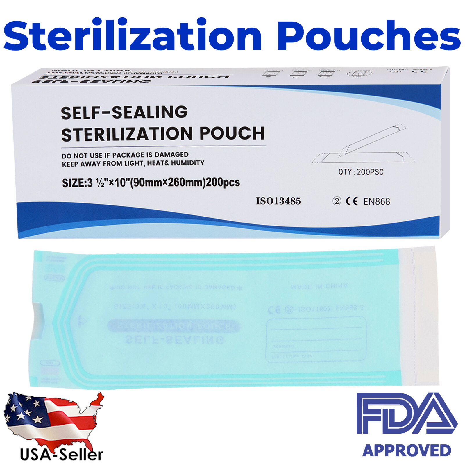 Self-Sealing Sterilization Pouches 3.5″ x 10″ 200 Pcs / Box pa