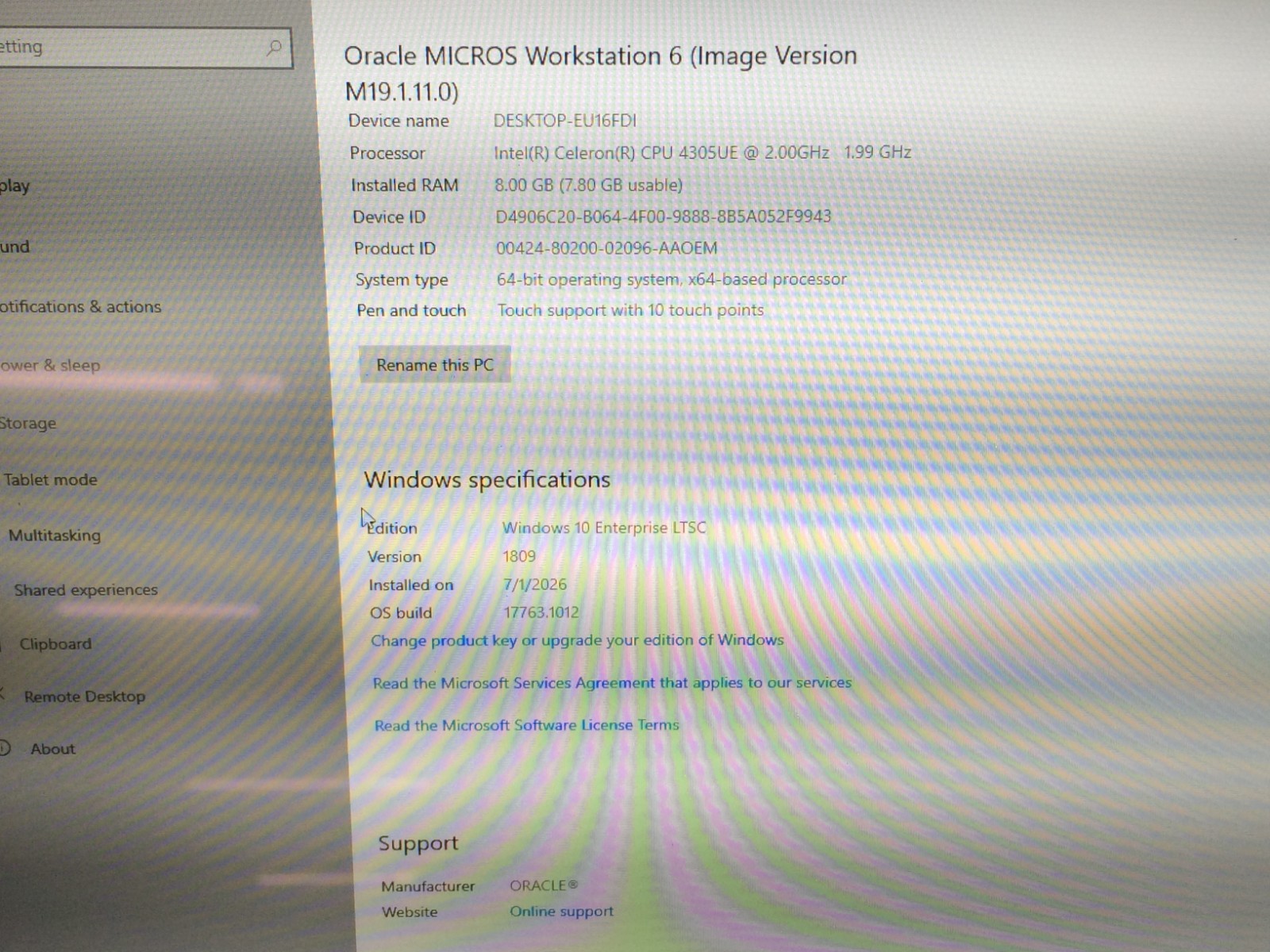 Oracle Micros Workstation 625X Intel Celeron 4305UE 2.0 GHz 8 GB 128 SSD Win 10