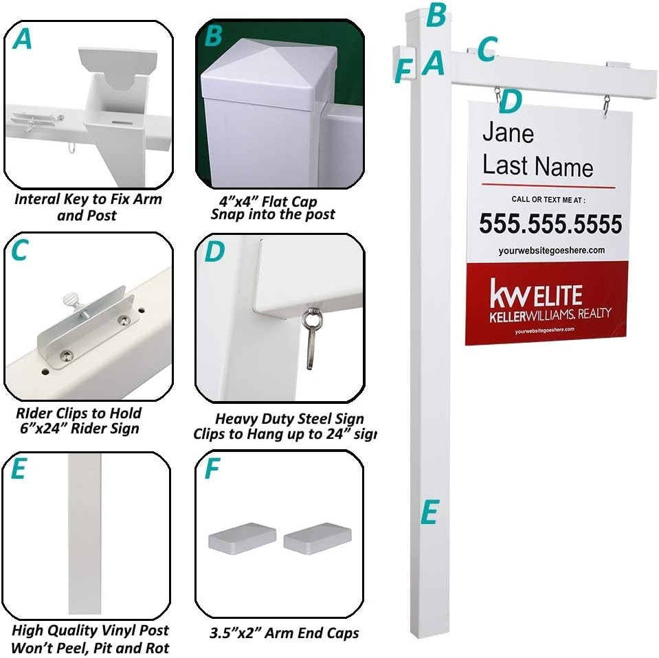 Vinyl PVC Real Estate Sign Post 6ft. Tall 4″x 4″x 72″ Realtor Yard Sign Post …