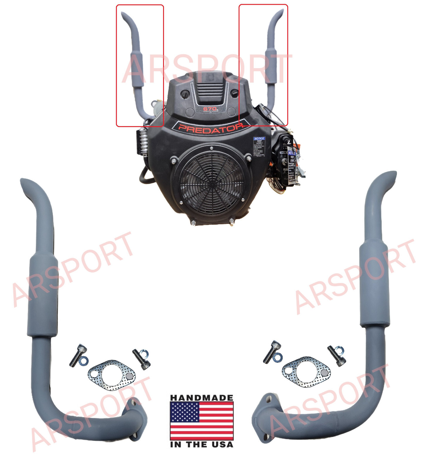 Exhaust pipes mufflers For Predator 670cc V-Twin, Small tractors Exhaust.