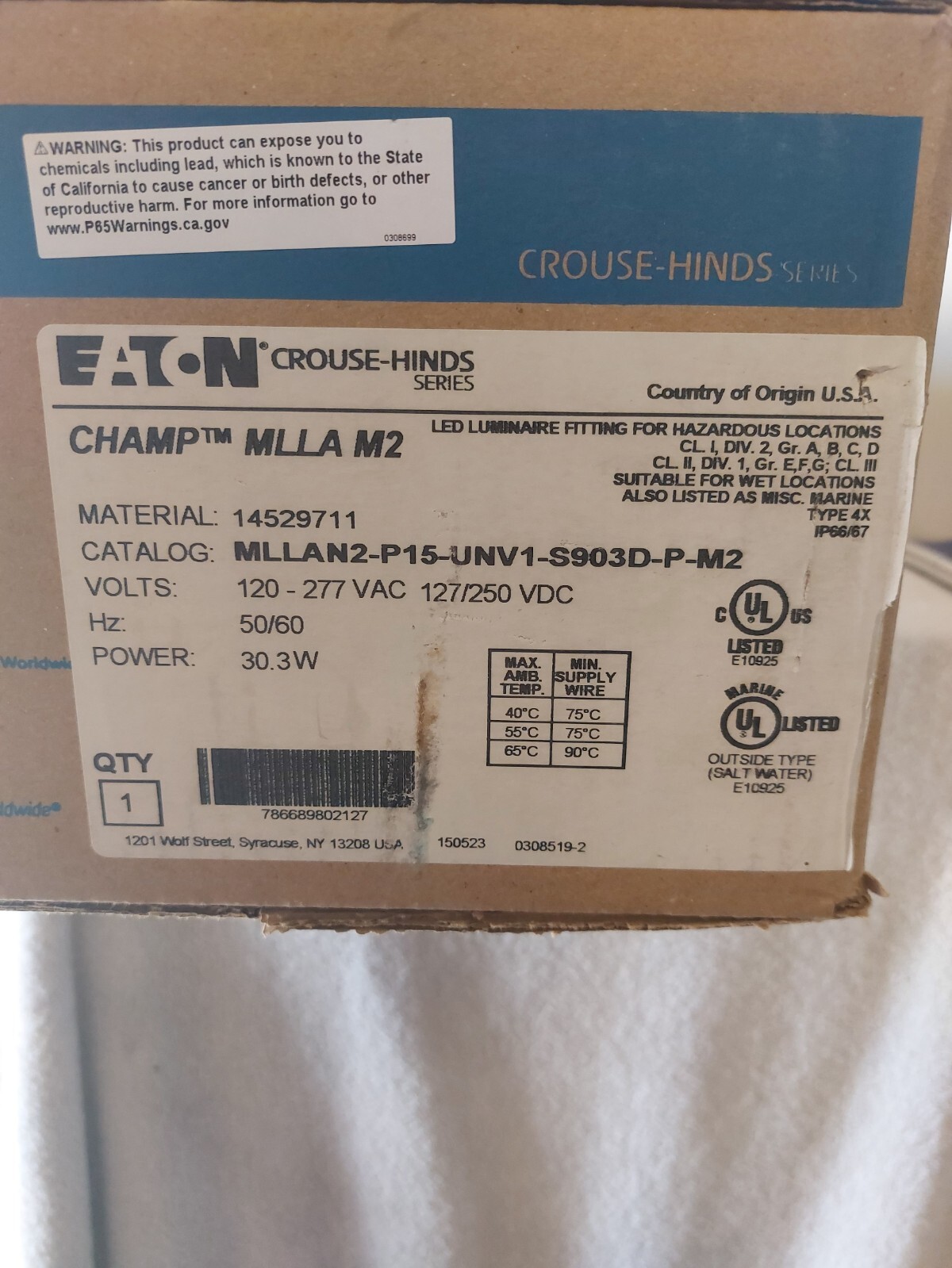 Eaton Champ MLLA M2 Hazardous Area LED Light Fixture #MLLAN2-P15-UNV1-S903D-P-M2