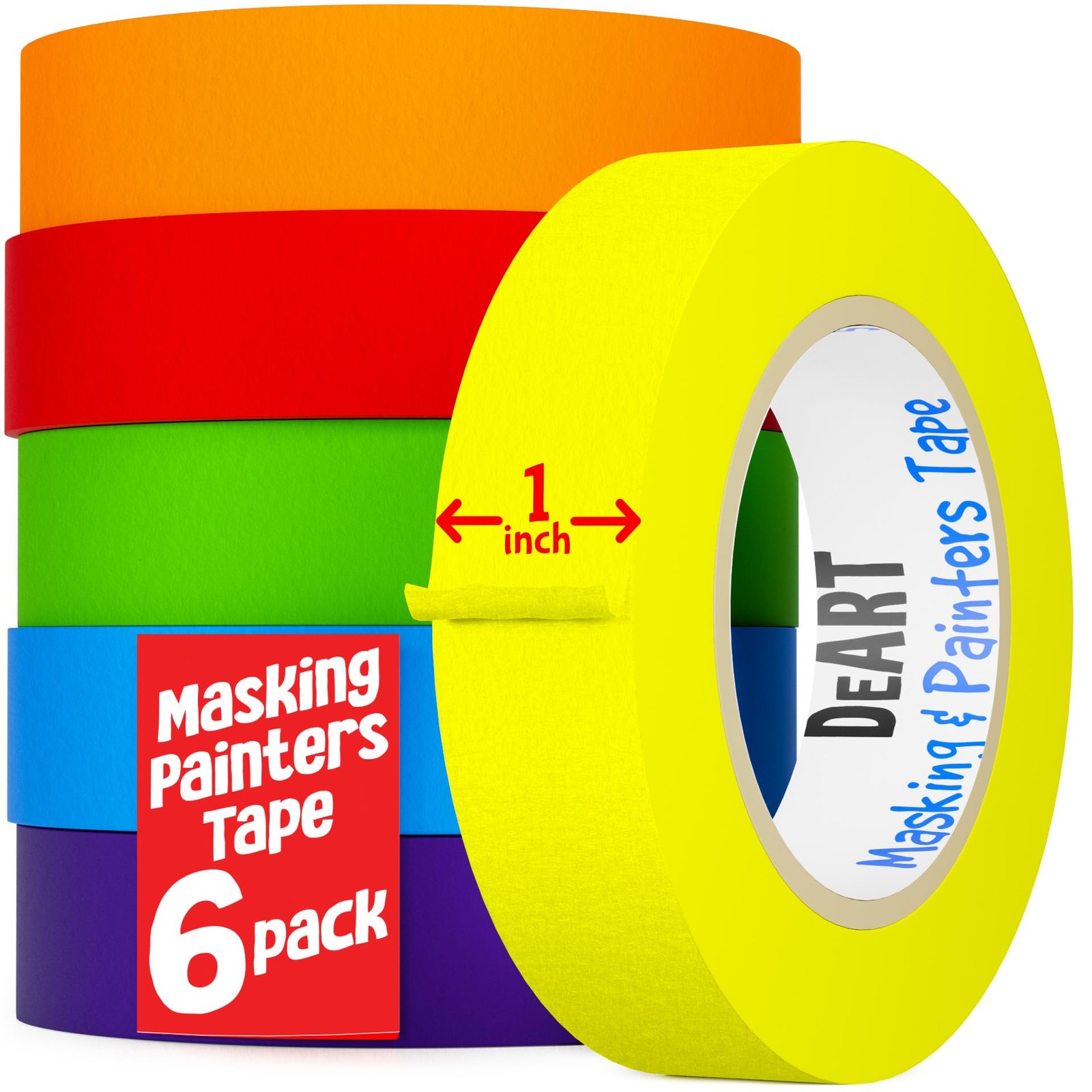 Colored Masking Tape Painters Tape Writable 12, 8 or 6 Pack 1 inch or 0.6 In…