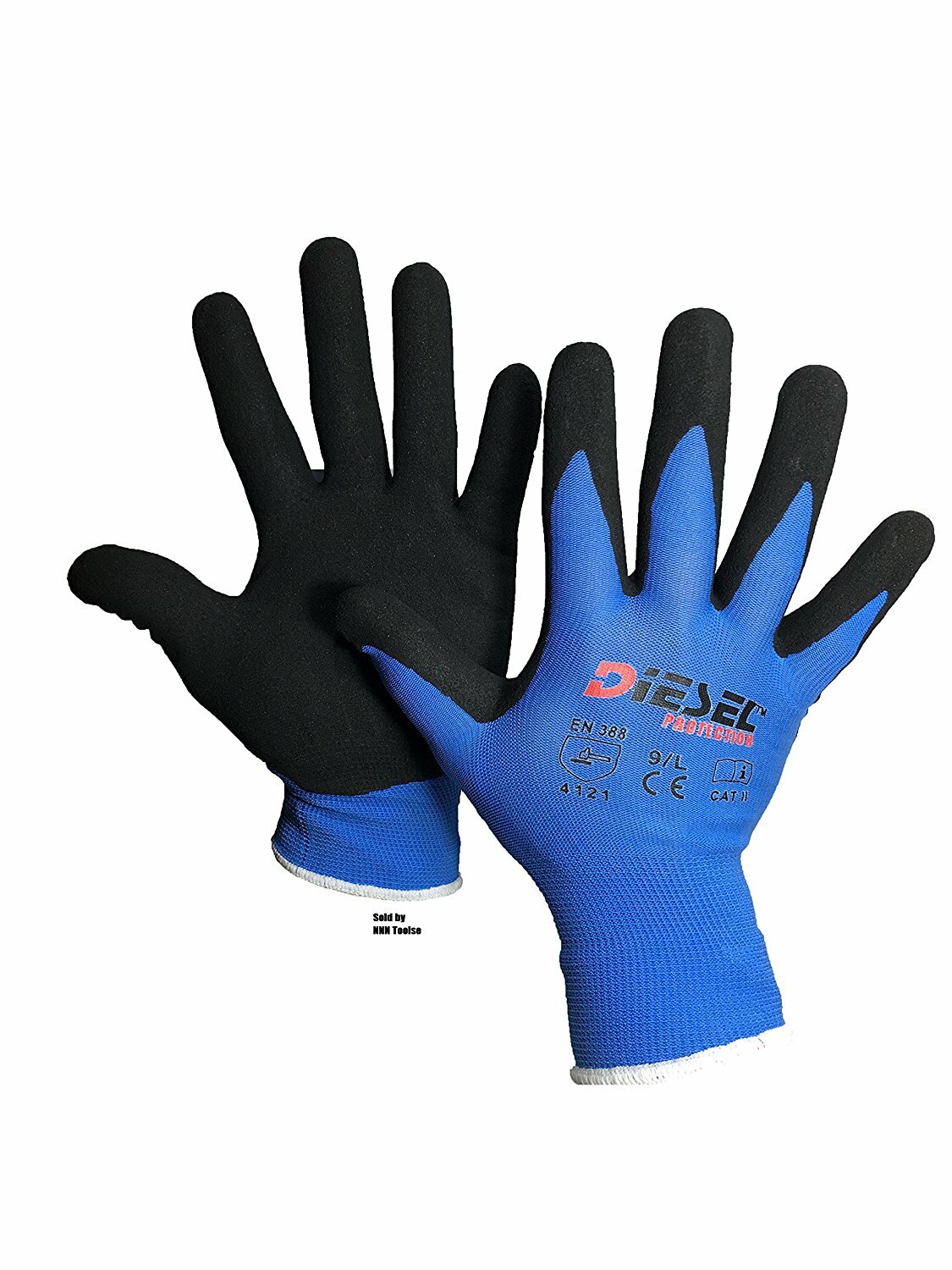 (12 Pair) Blue Coated Latex/Poly/Cotton Safety Gloves by Diesel (SMALL- X-LARGE)