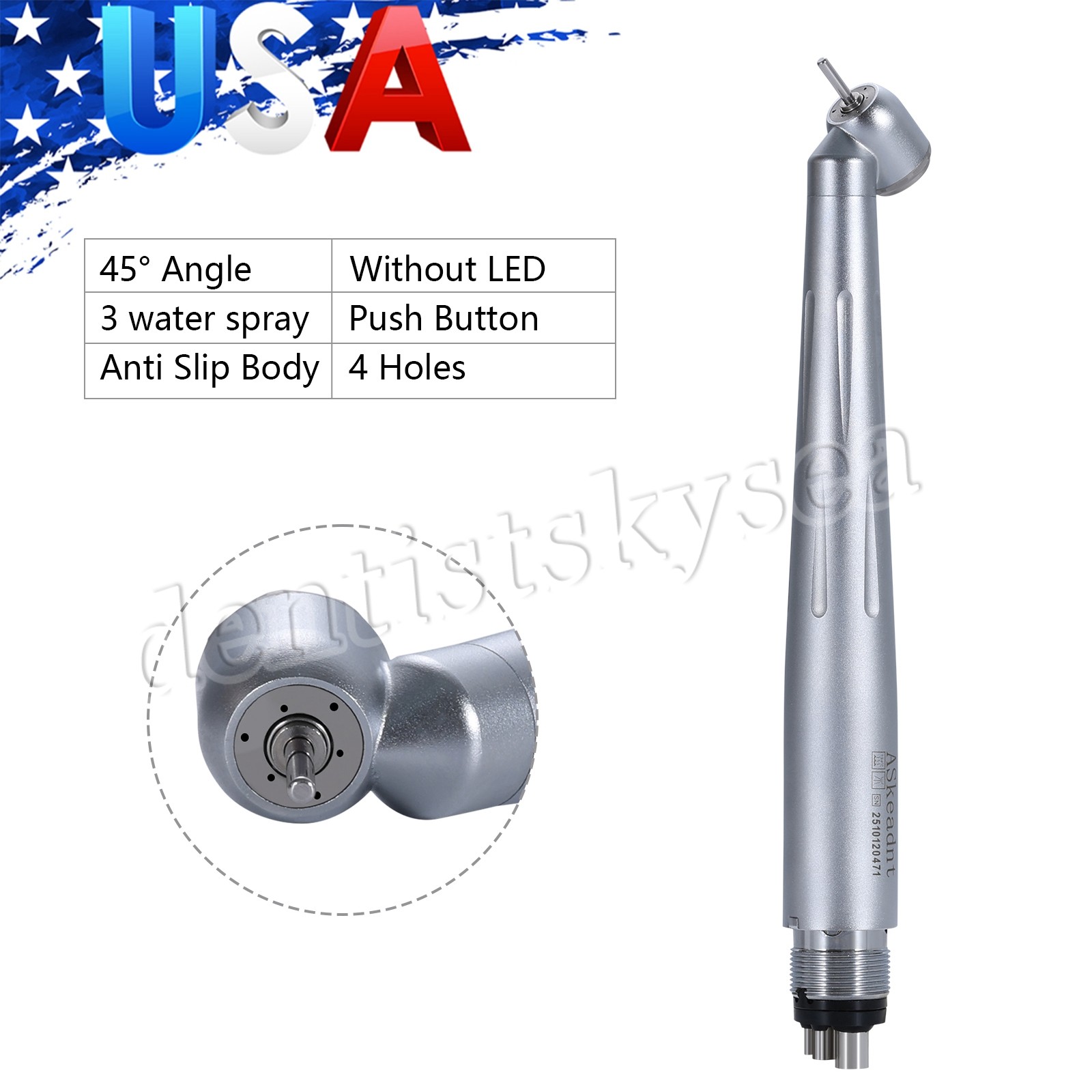 Dental 45° High Speed Handpiece Surgical Single Spray 4Hole Push Steel Turbine