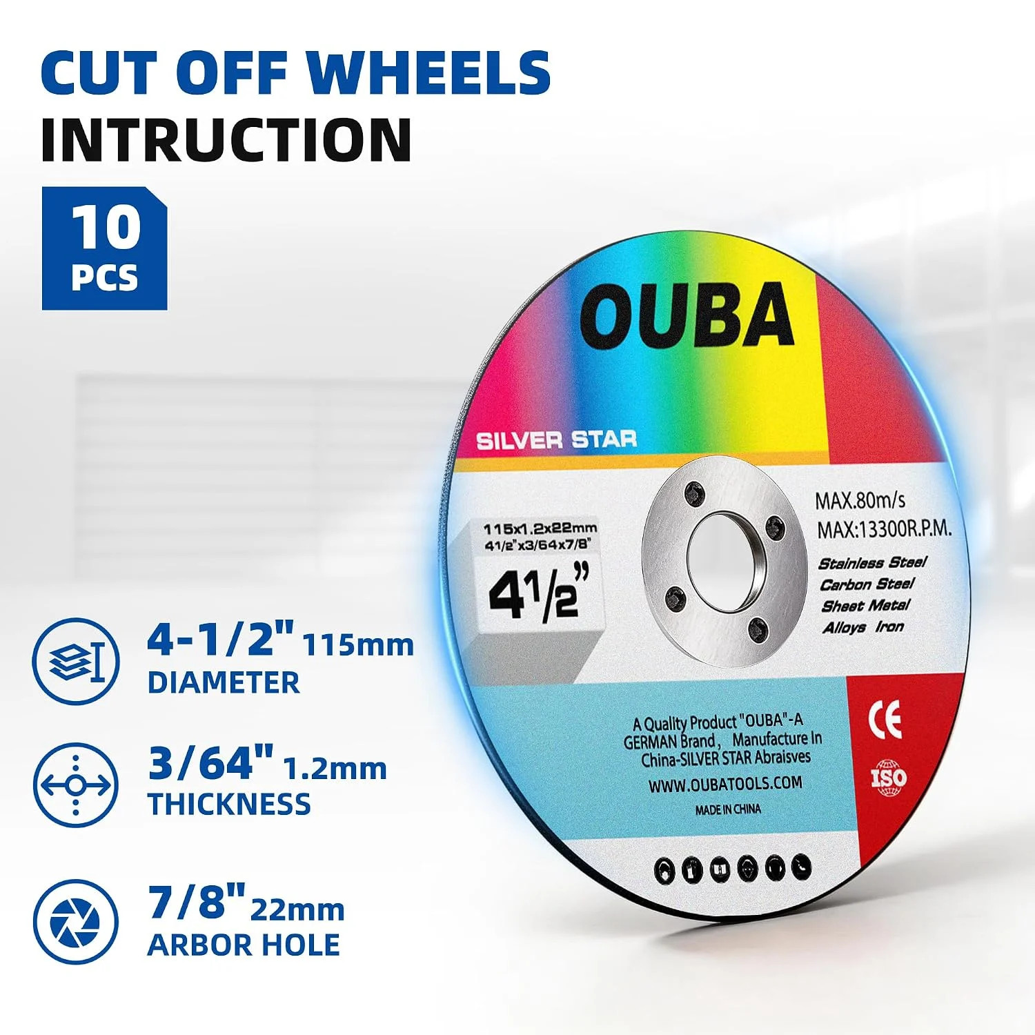 4-1/2 Inch Cut Off Wheel, 10 Pack Angle Grinder Cutting Disc, Ultra Thin Metal C