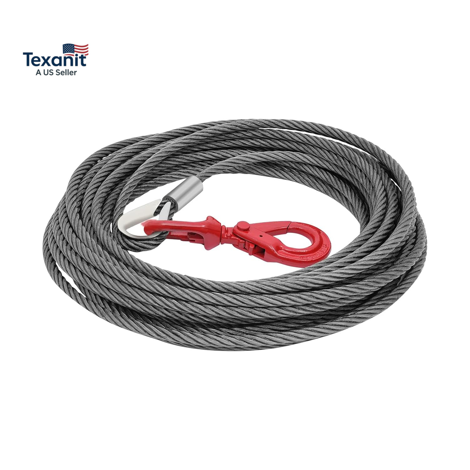 Steel Winch Cable 1/2 Inch X 100 FT, 6X37 Construction Steel Wire Rope with 360°