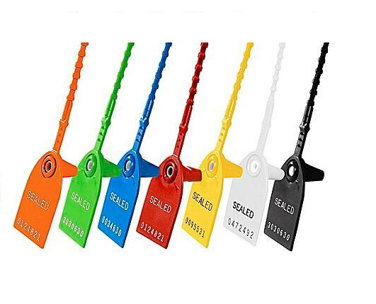 100 Plastic Security Tag Pull Seals Tug Tight Drum 12″ 18″ Serial Blue Yellow