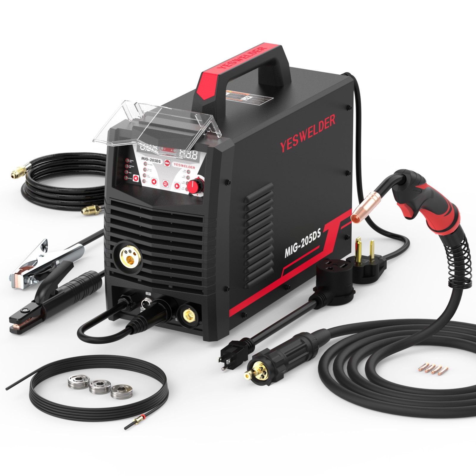 205A 5in1 MIG/Flux Core/TIG/Stick Welder 110V/220V Aluminum Welding LED Display
