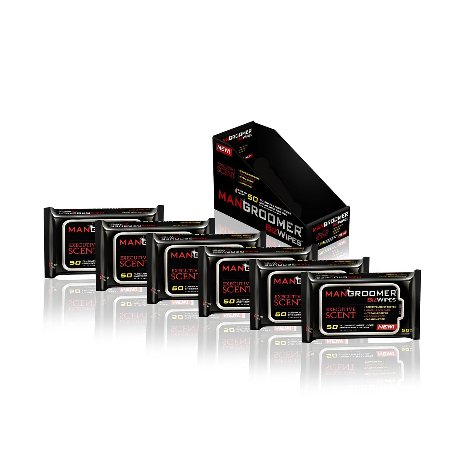 Biz Wipes Flushable Moist Personal Wipes Engineered for Men, Executive Scent, 50