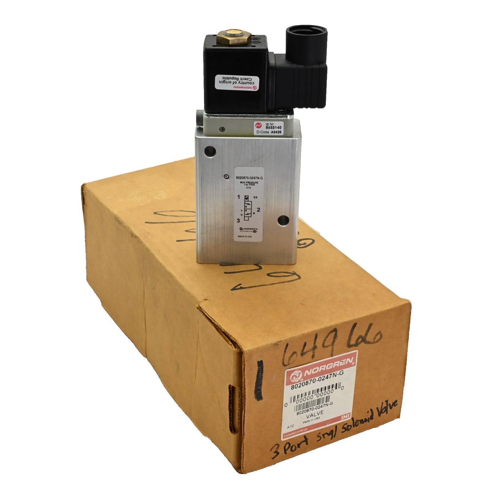Norgren 8020870-0247N-G Direct Act Solenoid Valve 9933140 120V 150PSIG Max