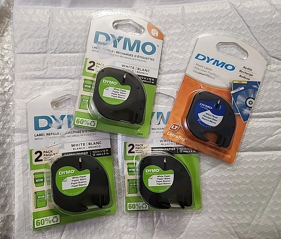 Dymo letratag LT refill LOT Labels 1/2 In X 13 Ft -12 Mm X 4 M White 7 Pk Total