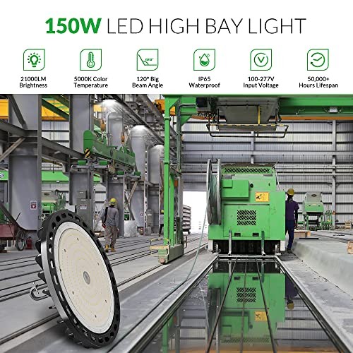 LED High Bay Light 150W, 22500 LM with US Plug 5ft Cable (150LM/W), 5000K