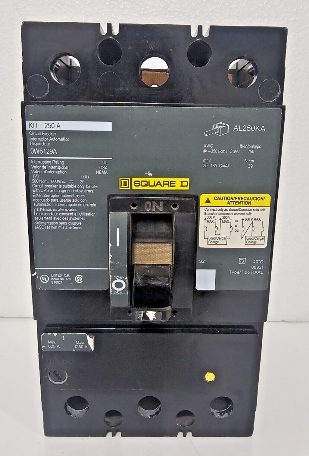 Square D KH250A / 0W6129A Cicuit Breaker 600V 250A