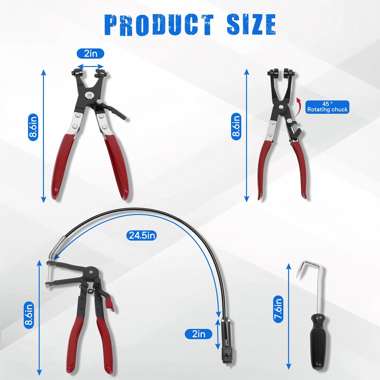 4PCS Long Reach Hose Clamp Pliers Tool Set – Flexible Wire Radiator Hose Clam…
