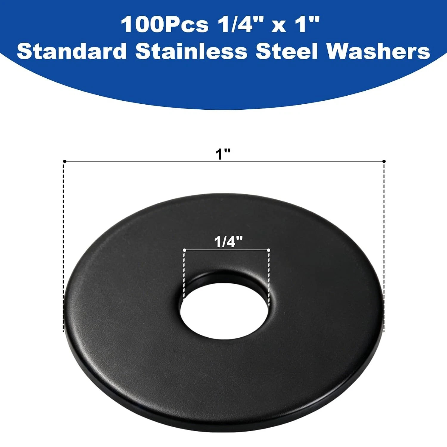 100Pcs 1/4″ X 1″ Flat Washers, 304 Stainless Steel Fender Washers, Black Finish,