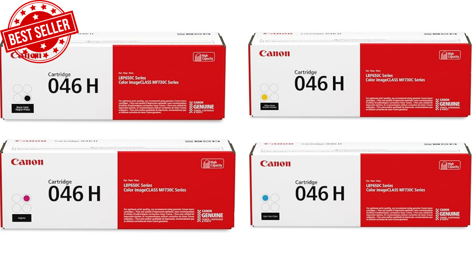 Canon 046H Toner Cartridge 4 Pack Set | Black, Cyan, Magenta, Yellow