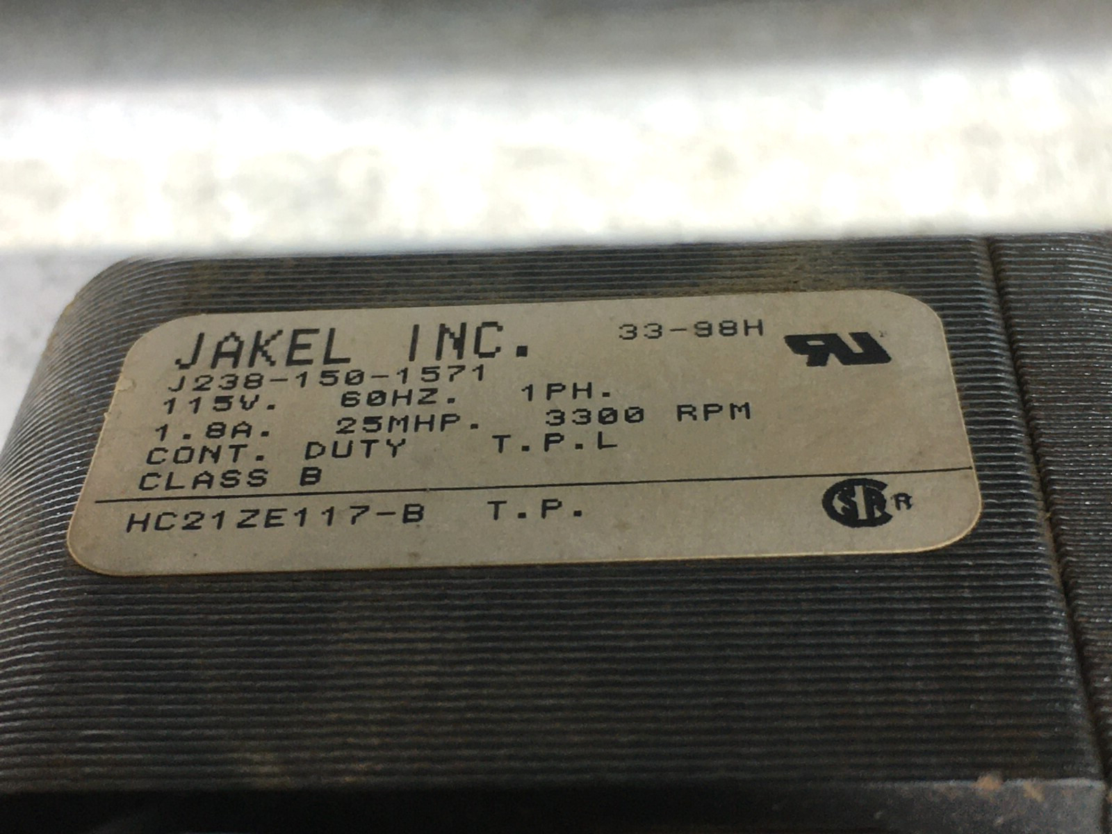 Jakel J238-150-1571 Draft Inducer Blower Motor HC21ZE117-B refurbish. used #RL07
