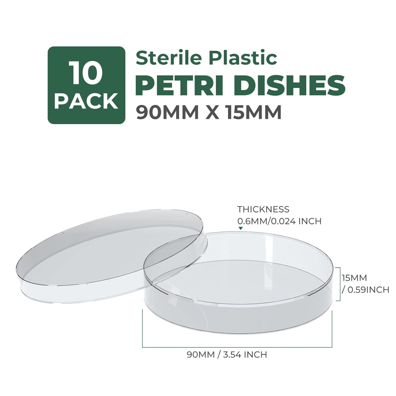 10 Pack Sterile Thick Plastic Petri Dishes with Lid, 90Mm Dia X 15Mm Deep Clear