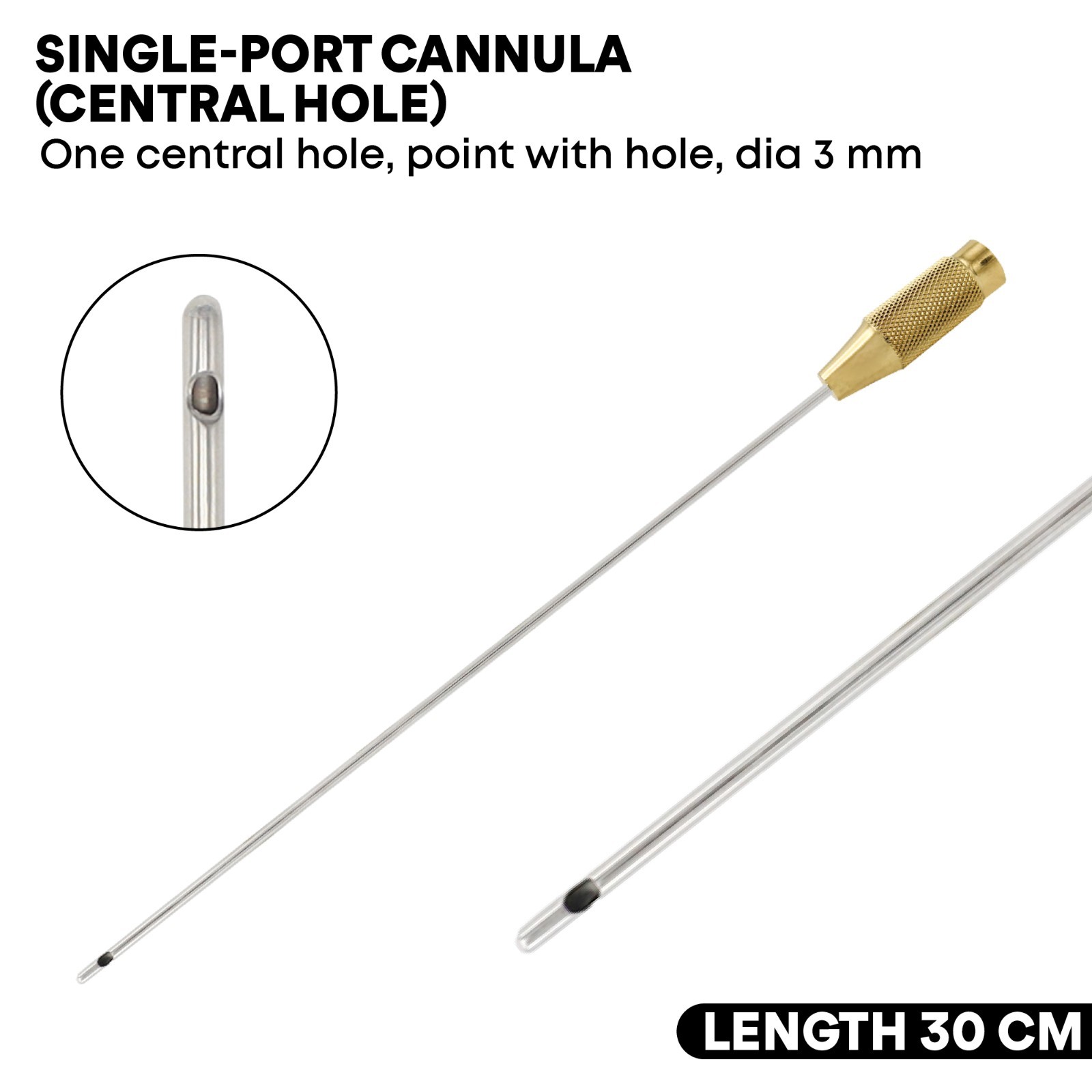 Liposuction Cannulas Gold Platted 1 Central Hole & Point with Hole 3mm x 30cm