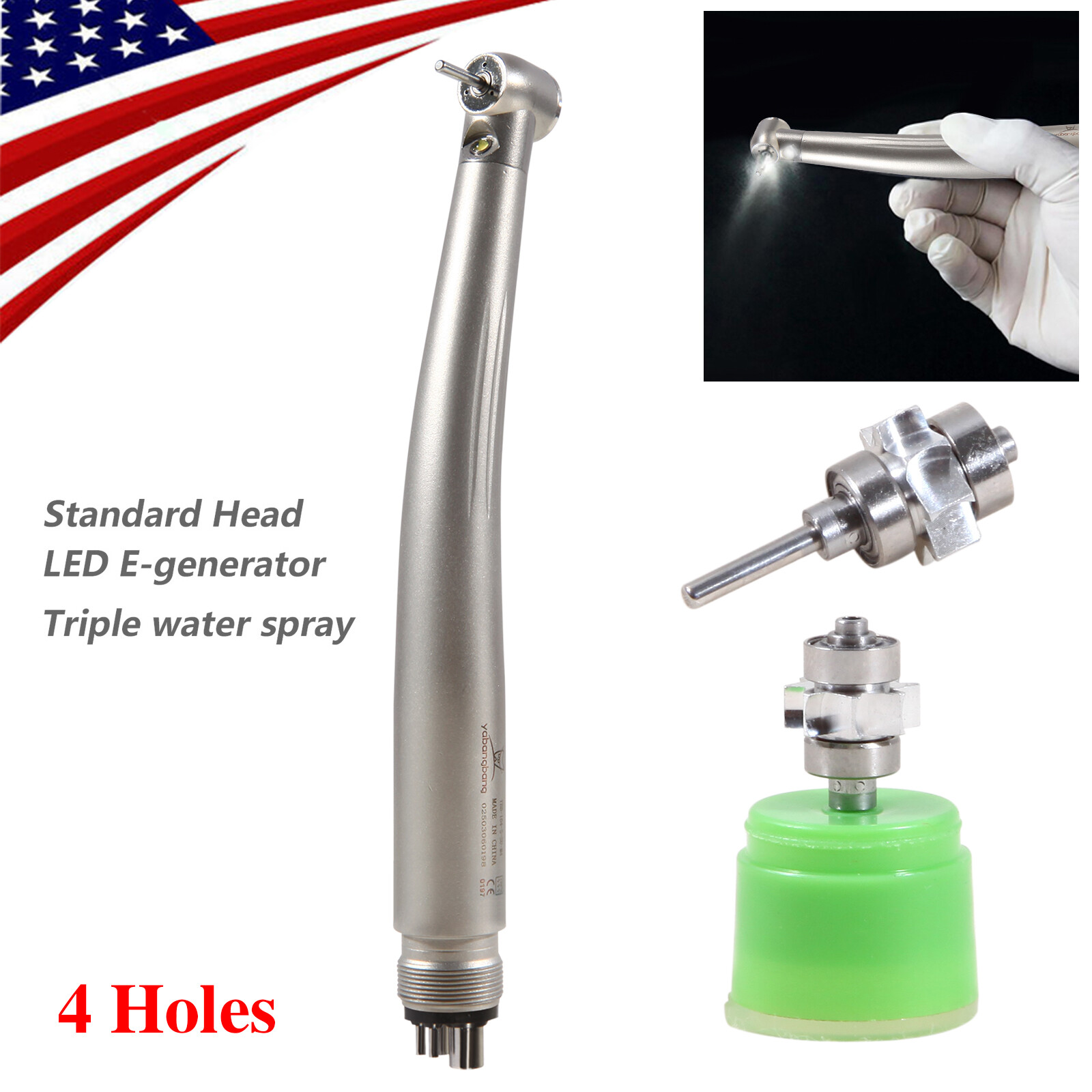 Dental LED E-generator High Speed Handpiece Standard Head Triple Way Spray 4Hole