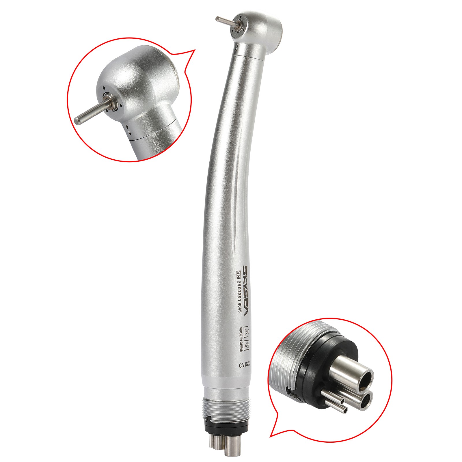1-5 SKYSEA Dental High Speed Handpiece Big Head Push Button Type 4Hole FG 1.60mm